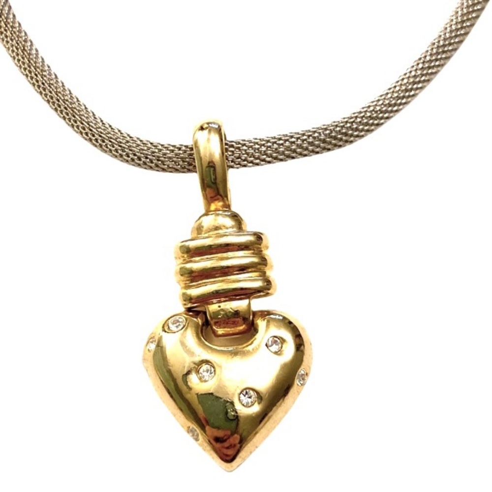 Vintage 90s Mixed Metal Mesh Heart Gold Silver Necklace
